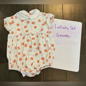 Lullaby Set White and Orange Pumpkin Bubble Romper